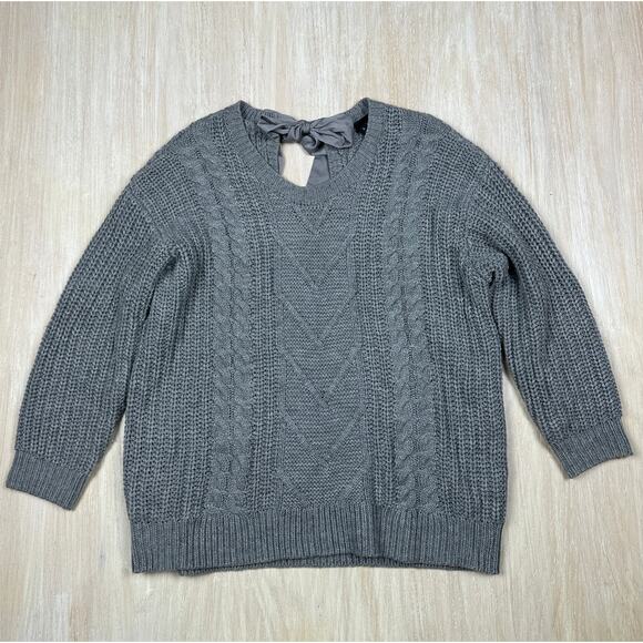 Torrid Heather Gray Cable Pullover Crew Neck Long Sleeve Tie Back Sweater 0X - Picture 1 of 15